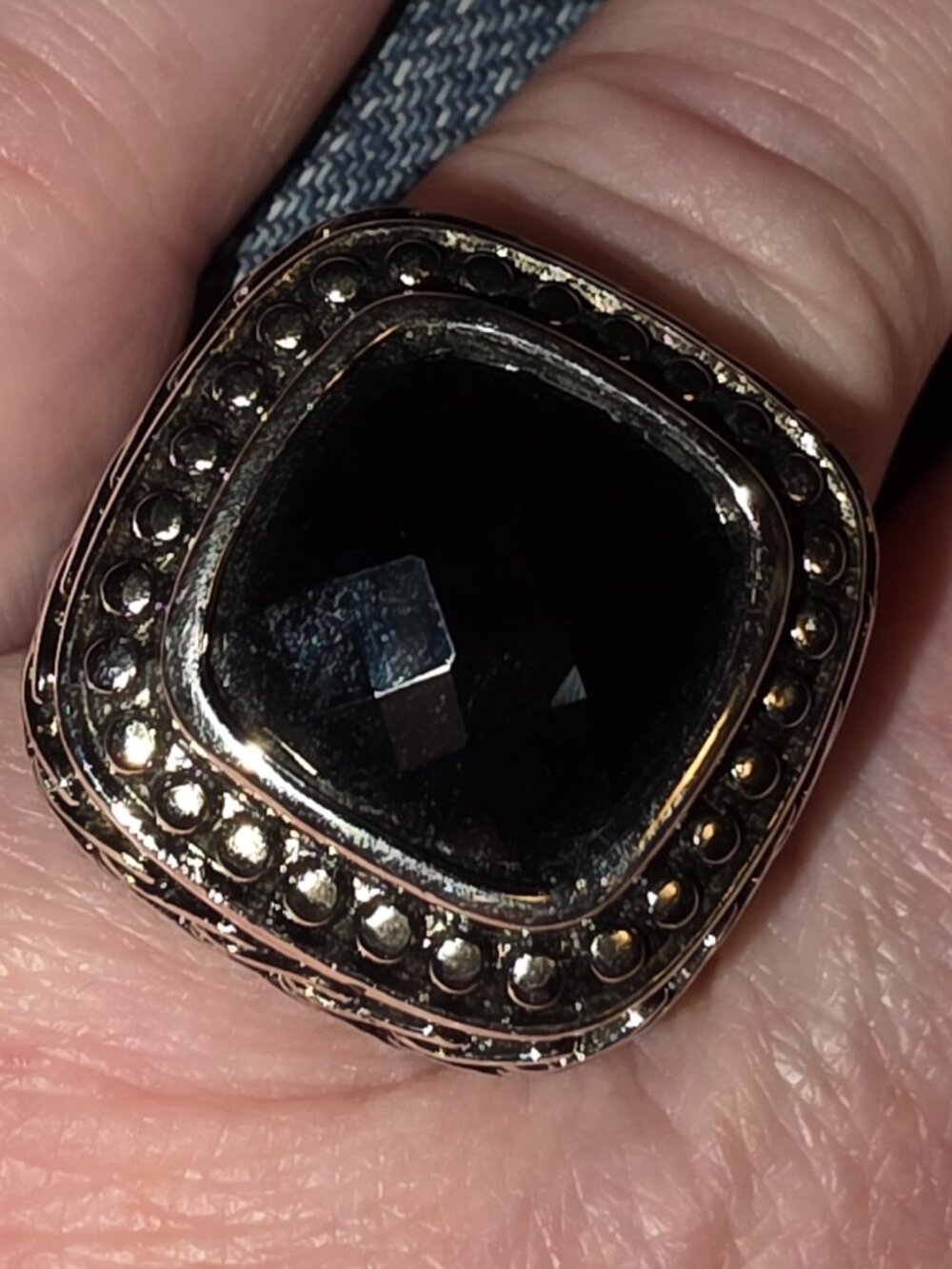 Black Faceted Stone Statement Ring Silver Tone Size 9 Gothic Boho Unisex